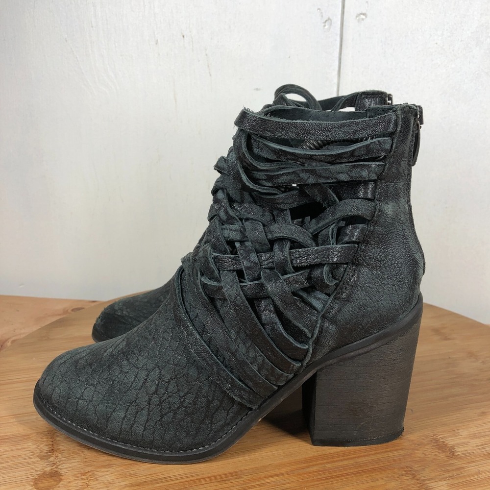 free people carrera size size 37 shoes black leather woven heel booties boots